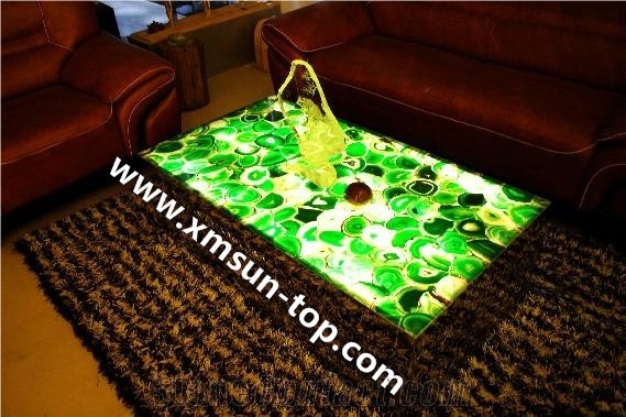 Semi-Precious Stone Table Tops/Light Green Reception Counter/Semiprecious Stone Reception Desk/Agate Work Top/Square Table Tops/Polished Desktops/Interior Stone