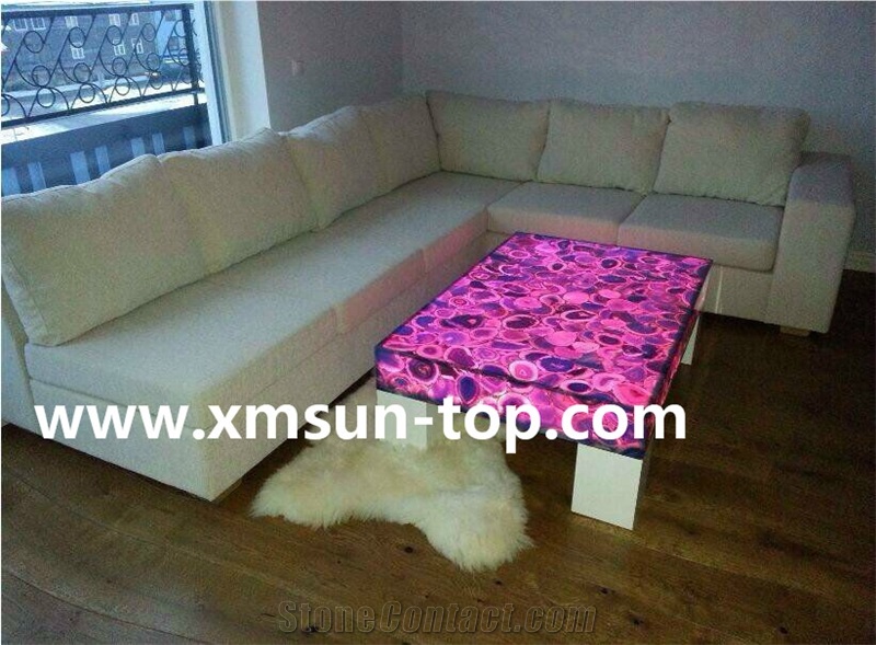 Semi-Precious Stone Table Tops/Pink Reception Counter/Semiprecious Stone Reception Desk/Agate Work Top/Square Table Tops/Solid Surface Table Tops/Polished Desktops/Interior Stone