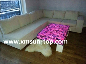 Semi-Precious Stone Table Tops/Pink Reception Counter/Semiprecious Stone Reception Desk/Agate Work Top/Square Table Tops/Solid Surface Table Tops/Polished Desktops/Interior Stone