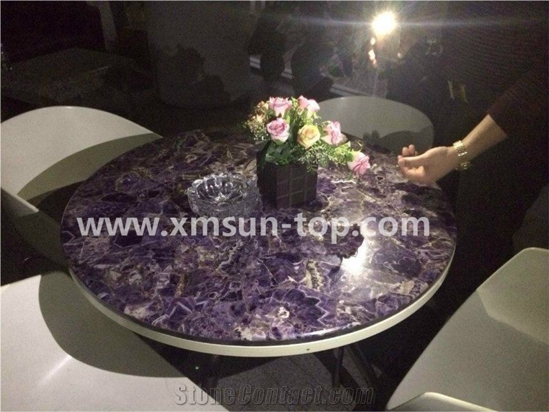 Semi-Precious Stone Table Tops/Purple Reception Counter/Semiprecious Stone Reception Desk/Work Top/Round Table Tops/Polished Desktops/Interior Stone