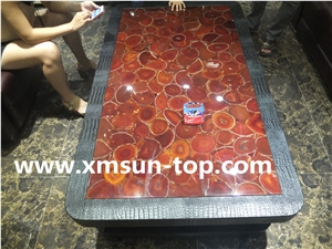 Semi-Precious Stone Table Tops/Red Reception Counter/Semiprecious Stone Reception Desk/Agate Work Top/Square Table Tops/Solid Surface Table Tops/Polished Desktops/Interior Stone