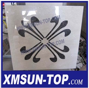 White and Black Waterjet Tabletops/Waterjet Pattern Inlay Mosaic Tabletops/Marble Waterjet Medallion Table Top/Polished Tabletops/Square Desktop/Natural Stone Work Tops