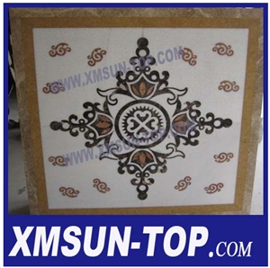 White and Yellow Waterjet Tabletops/Waterjet Pattern Inlay Mosaic Tabletops/Marble Waterjet Medallion Table Top/Polished Tabletops/Square Desktop/Natural Stone Work Tops