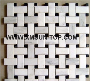White Marble Basketweave Mosaic/Polished Mosaic/Stone Mosaic/Wall Mosaic/Floor Mosaic/Interior Decoration