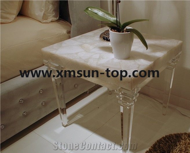 White Semi Precious Stone Table Top Design/White Semiprecious Stone Reception Counter/White Stone Reception Desk/Semi-Precious Work Tops/White Stone Tabletops/Square Table Tops