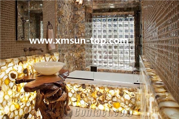 Yellow Agate Semi-Precious Stone Bathtubs Surround/Semiprecious Bathtubs Panels
