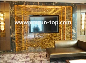 Yellow Tiger Eye Tv Background Walling, Semi-Precious Stone Interior Walling, Red Agate Stone Blackground Wall, Semi Precious Stone, Interior Decoration, Gemstone Slab for Wall Covering