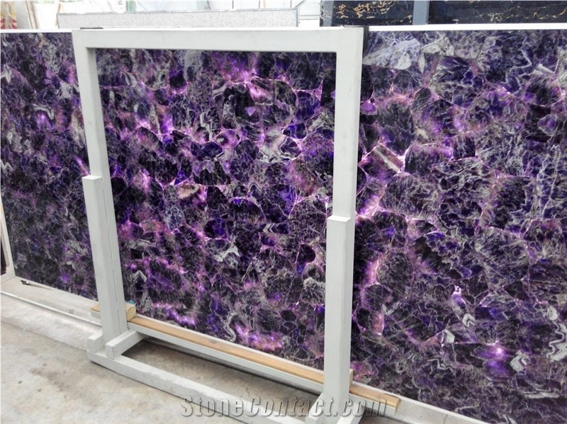Amethyst Lilac Semi Precious Stone Slab Chinese Natural Stone Translucent Tiles for Wall Floor Covering Luxury Decoration Villa Bar