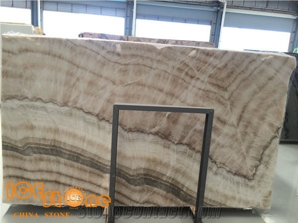 Beige Onyx Slabs and Tiles/Chinese Stone/Light Color Grey Vein/Polished Bookmatch Natural Stone Products/Wall Covering/Stone Floor/Transfer Light