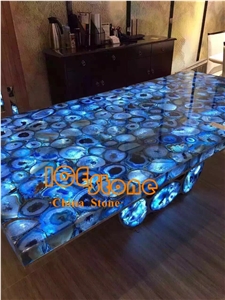 Blue Agate Table Backlit/ Semi Precious Stone Panels