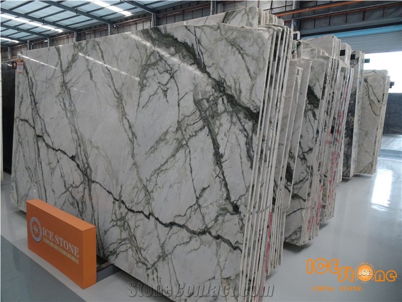 China Aurora Green Polished Marble Tiles & Slabs/Chinese White Wall Covering/Floor/Bookmatch/Table/Desk/Spider/Tv Set/Honed