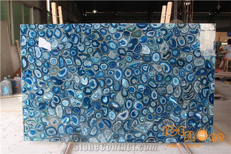 China Blue Agate Backlit Semi-Precious/Lapiz/Crystal/Tiger Eyes Stone Slabs & Tiles/Luxious