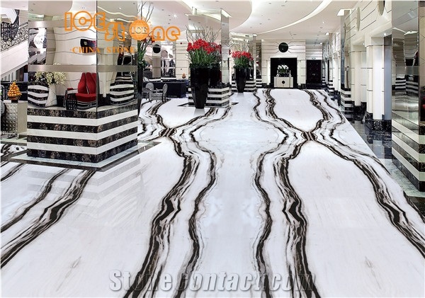 China Panda White Polished Slabs Tiles Natural Stone Products Bookmatch Black Vein Zebra