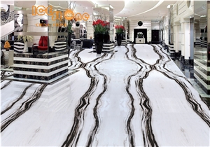 China Panda White Polished Slabs Tiles Natural Stone Products Bookmatch Black Vein Zebra