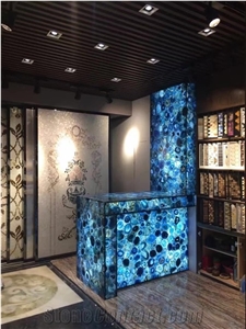 China Wholesale High Quality Semiprecious Stone Slabs/ Blue Agate/ Luxury Villa Decoration/ Indoor Interior Wall Floor Covering
