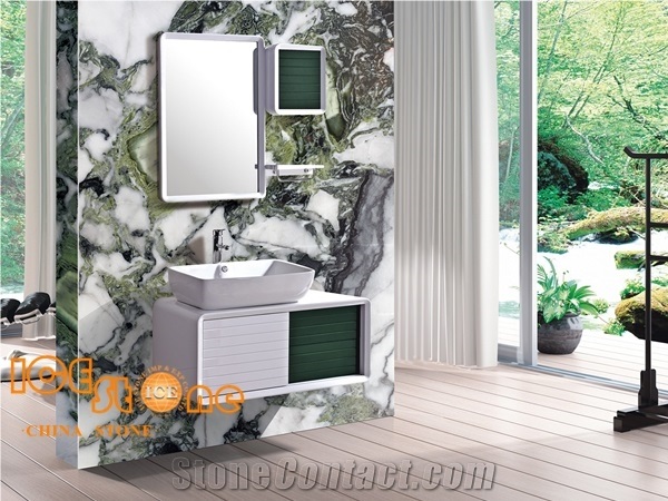 Chinese Green Ice Connect Marble China Primavera Slabs Tiles Green and White Stone for Floor Wall Covering Countertop Bathroom Decoration Project