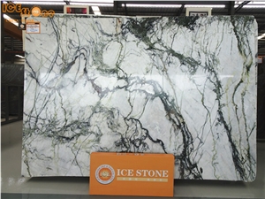Chinese White Marble Polished Slab with Green Veins