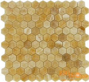 Honey Onyx Chinese Yellow Onyx Hexagon Mosaic, Polished Onyx Mosaic Tiles, Wall and Floor Decoration Materials, Hotel & Home Bathroom Building Stone