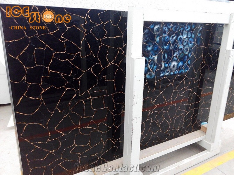 Obsidian Black Simiprecious Stone/Chinese Black Precious Stone Slabs Tiles/Gemstone Slabs