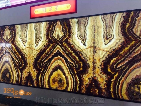 Red Dragon Onyx China Natural Stone Slabs Tiles Bookmatch Products Light Transparency