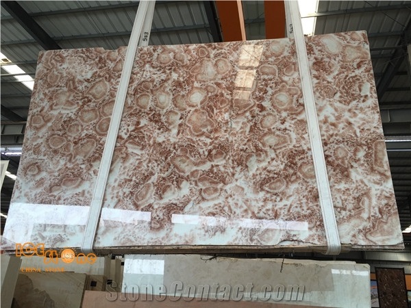 Red House Onyx Pink Color Unique Stone Polished Slab Tiles