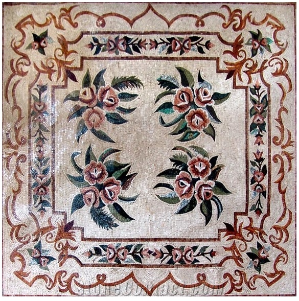 Square Marble Medallion Flower Pattern Marble Mosaic Tiles