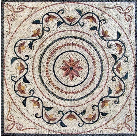 Square Marble Medallion Flower Pattern Marble Mosaic Tiles