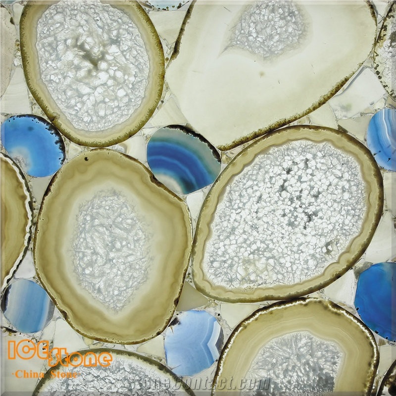 White Agate with Blue Semi Precious Stone Panels Gemstone Slabs
