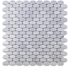 White Carrara Penny Round Mosaic Tile Stone Mosaic