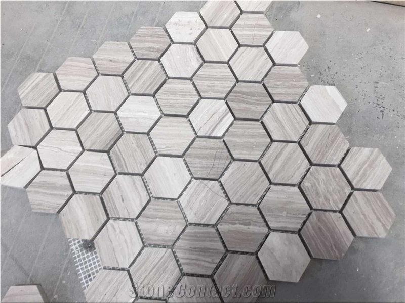 White Wood Vein Marlbe Hexagon Mosaic for Flooring Tiles