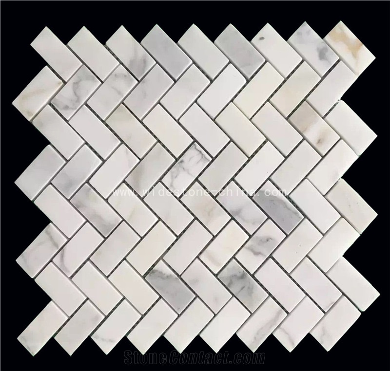 Calacatta Cold Mosaic Herringbone Marble Mosaic Tile for Kitchen Backsplash Shower Wall Bathroom Floors