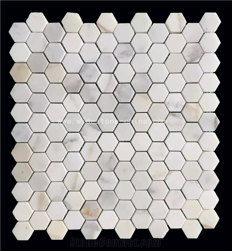 Calacatta Gold Marble Mosaic Hexagon Tile Polished