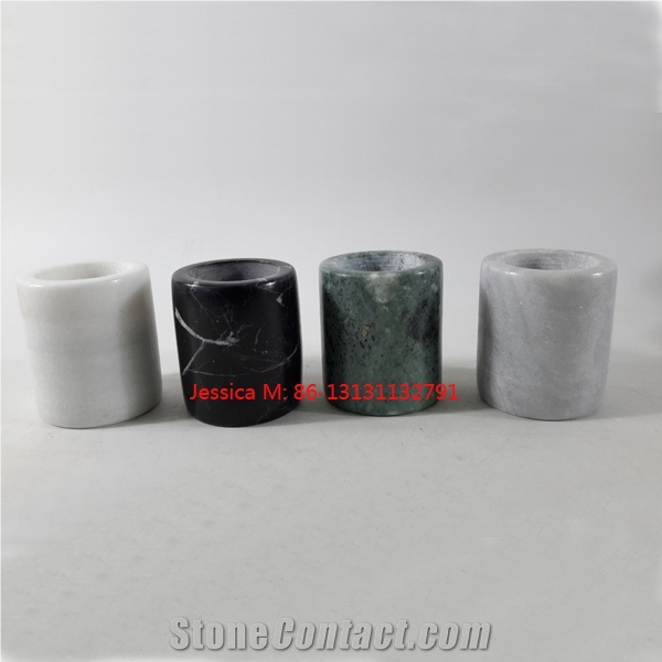 4 Colors Cylinder Shape Marble Stone Tealight Candle Holders
