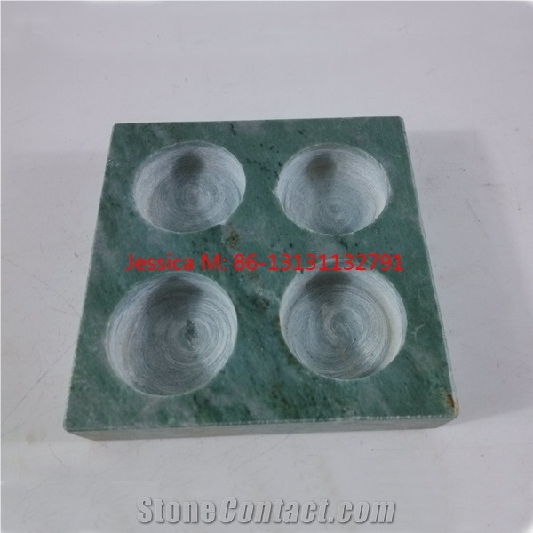 4 Holes Square Green Marble Candle Holders