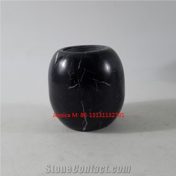 Ball Shape Black Marble Stone Tealight Candle Holder