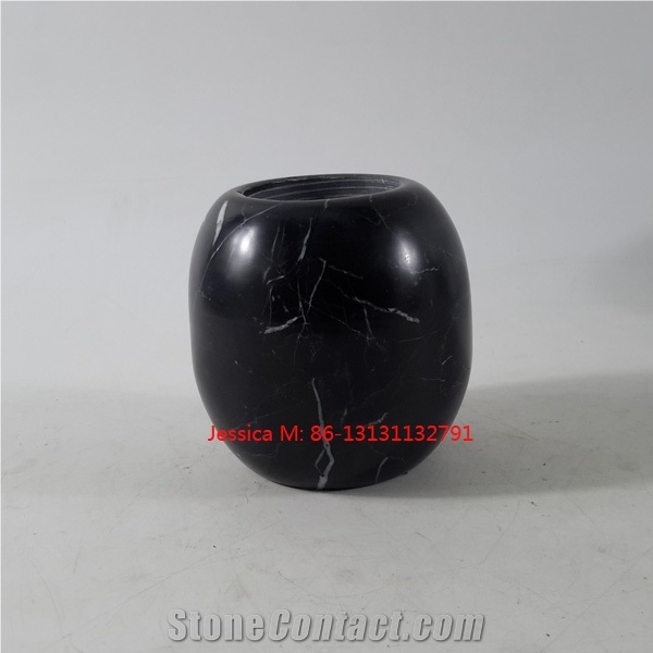 Ball Shape Black Marble Stone Tealight Candle Holder