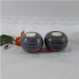 Ball Shape Grey Marble Candle Holders