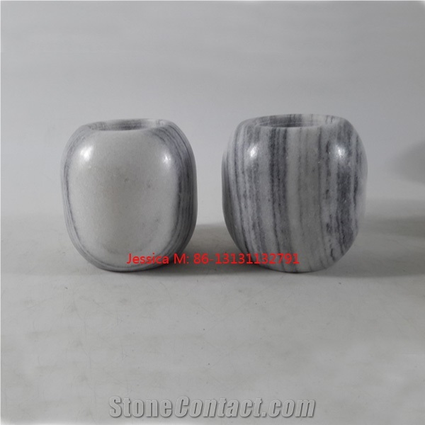 Ball Shape Grey Marble Stone Tealight Candle Holder