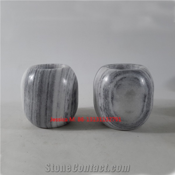 Ball Shape Grey Marble Stone Tealight Candle Holder