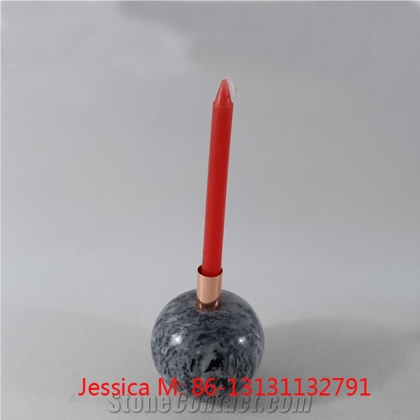 Ball Shape Marble Stone Candle Holder with Golden Pipes