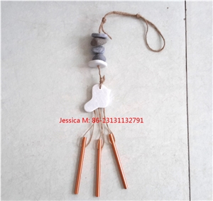 Bird Design Wind Chimes with Natural Beach Stones