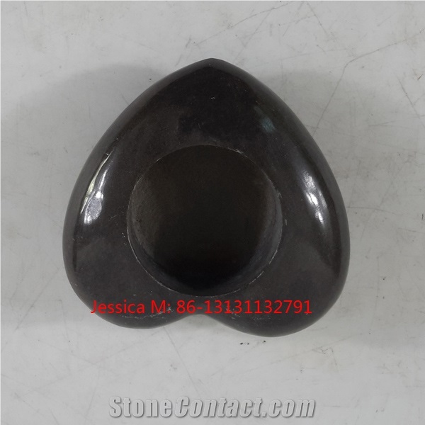 Black Marble Stone Heart Tealight Holder