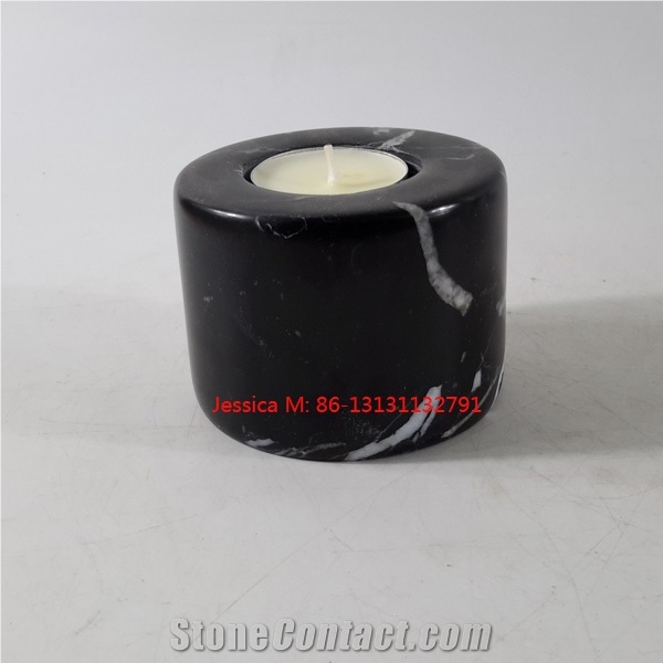 Black Marquina Marble Candle Holder /Nero Marquina Black Marble Candle Holder