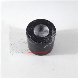 Black with White Strips Cylinder Shape Marble Stone Tealight Candle Holders