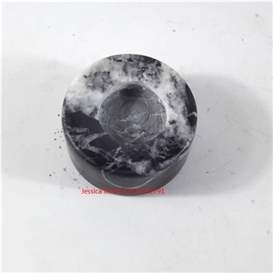 Black with White Strips Marble Stone Tealight Candle Holders