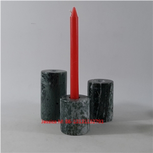 Cylinder Shape Green Marble Candlestick Holders Set Of 3