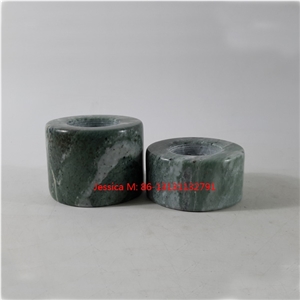 Cylinder Shape Green Marble Tealight Candle Holders Set Of 2
