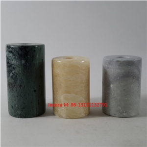 Cylinder Shape Green Marble Tealight Candle Holders / Yellow Jade Cylinder Shape Tealight Candle Holders /Grey Marble Stone Cylinder Shape Candle Holders