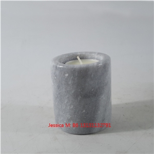 Cylinder Shape Grey Marble Stone Candle Holders
