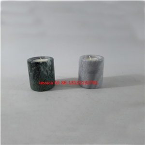 Cylinder Shape Grey Marble Stone Candle Holders
